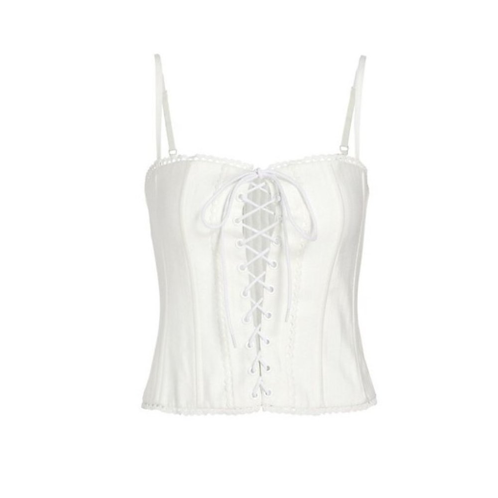 Danielle Guizio Cotton Lace Up Corset Top